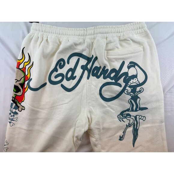 NWT ED HARDY IVORY FLAME SKULL WIDE LEG SWEATPANTS WOMENS SIZE XL - Picture 5 of 15